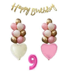 1 Yaş Pembe Doğum Günü Balon Seti 16inç Pembe Rakam Happy Birthday Bannerlı Set (09)