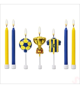 Sarı Lacivert Futbol Temalı 7 Parça Doğum Günü Mum Seti (STD)