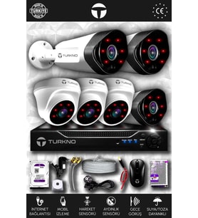TURKNO 6 Kameralı Galia 3 İç Kamera Set 100 GB HDD Full HD Gece Görüşlü Güvenlik Kamerası Sistemi