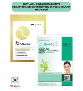 Dermal 3 Katmanlı Gold Göz Maskesi ve Sıkılaştırıcı Nemlendirici Yeşil Çay Özlü Kolajen Maske Seti