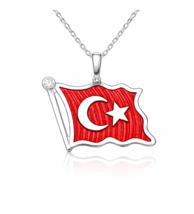 Gümüş Türk Bayrağı Kadın Kolye