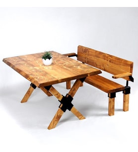 Doğal Ağaç Masif Kütük Masa ( Ağaç Ayak ) 75cm x 115cm + 1 Bank Bench