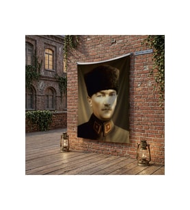 Mavi Gözlü Atatürk Portresi poster Bayrak Raşel Kumaş 100x150 cm ATA11