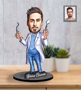 Kişiye Özel Diş Doktoru Tasarımlı Karikatür İki Katmanlı Ahşap Biblo Bay-1-Eco