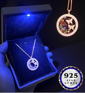 Işıklı Premium Kutusunda Zirkon Taşlı Tasarım Kelebek Yuvası Kolye Hediyesi