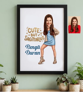 Kişiye Özel Karikatürlü Cute But Sagittarius Yay Burcu Siyah Çerçeve Doğum Günü Hediyesi