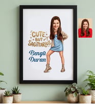 Kişiye Özel Karikatürlü Cute But Sagittarius Yay Burcu Siyah Çerçeve Doğum Günü Hediyesi
