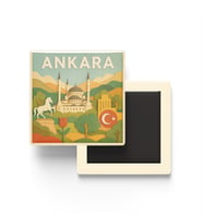 Ankara - Memleket Temalı - Paper Cut Art - Baskılı Buzdolap Magneti Kare - 9x9 cm