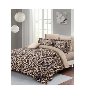 Leopar Lastikli Çarşaflı %100 Pamuk Saten Çift Kişilik Nevresim Takımı Small Leopard