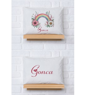 Pia Baby Premium %100 Pamuk İkili İsim Yazılı Kız Bebek Yastık Kılıfı – 35x45 cm Organik Baskı 5054-13 (Ekru)