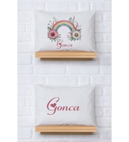 Pia Baby Premium %100 Pamuk İkili İsim Yazılı Kız Bebek Yastık Kılıfı – 35x45 cm Organik Baskı 5054-13 (Ekru)