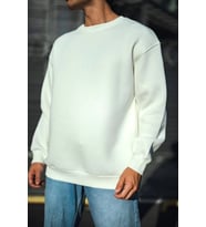 Kışlık Bisiklet Yaka Üç İplik Basic SweatShirt - Beyaz