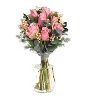 Cam Vazoda 9 Pembe Gül