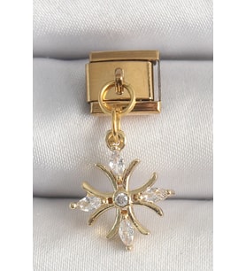 316L Çelik Gold Renk Sallantı Zirkon Taşlı Kar Tanesi Model Nomination Charm 5886