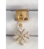 316L Çelik Gold Renk Sallantı Zirkon Taşlı Kar Tanesi Model Nomination Charm 5886