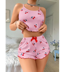pilelistore 2li Kirazlı Şortlu Takım (Yeşil)