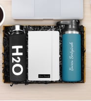 Kişiye Özel 500 ML Çelik Termos & Kişiye Özel Defter & Kılıflı Cam Şişe Matara Hediye Seti