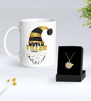 Sevgiliye Yılbaşı Hediyesi BK Gift Kişiye Özel İsimli Yılbaşı Tasarımlı Beyaz Kupa Bardak ve Papatya Kolye Hediye Seti-9, Sevgiliye Hediye, İsimli Kolye