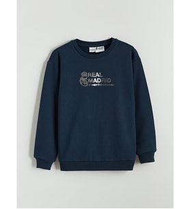 LCW Kids Lacivert Real Madrid Baskılı Erkek Çocuk Kalın Sweatshirt