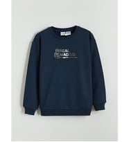 LCW Kids Lacivert Real Madrid Baskılı Erkek Çocuk Kalın Sweatshirt
