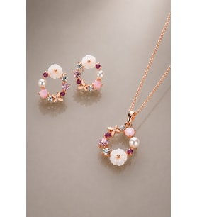 925 AYAR ROSE KAPLAMA MANOLYA ÇİÇEKLİ GÜMÜŞ SET