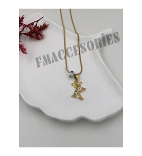 Çelik Kadın Kolye K Harfli Çelik Kolye 14K Gold Renk Kral-Kraliçe Taçlı 45Cm Antialerjik 316L Kararmaz Kolye
