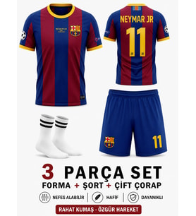 Barcelon'a Neymar Jr 2011 London Retro Futbol Çocuk Forması 4'lü Set Çorap+Bileklik Hediyeli