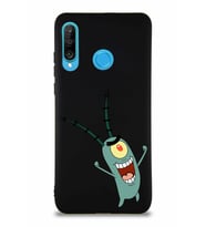 Huawei P30 Lite Soft Premier Kapak Plankton Tasarımlı Silikon Kılıf - Siyah (Şeffaf)