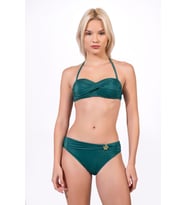 Endeep Kadın Aksesuarlı Simli Kumaş Straplez Yeşil Bikini Takımı