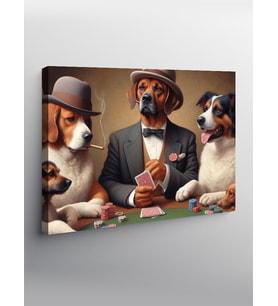 Kanvas Tablo Retro Kıyafetli Kumarbaz Köpekler