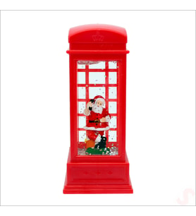 Uçuşan Simli,12,5 x 5cm Led Işıklı Telefon Kulübesi Küre-Noel Baba (STD)