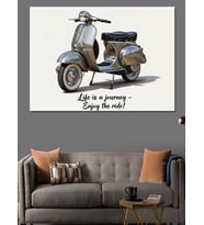 Retro Scooter Parkta Dekoratif Kanvas - Mdf Ahşap Tablo