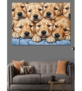 Bir Sürü Golden Retriever Yavrusu Dekoratif Kanvas - Mdf Ahşap Tablo