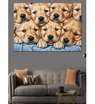 Bir Sürü Golden Retriever Yavrusu Dekoratif Kanvas - Mdf Ahşap Tablo