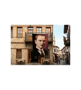 Sivil Gazi Mustafa Kemal Atatürk Portre Poster Bayrak Premium Raşel Kumaş 300x450cm ATA5