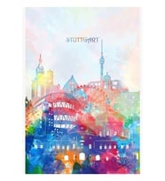 Stuttgart Silüeti Tablo Ahşap Poster Dekoratif