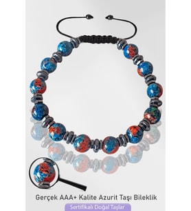 Sertifikalı Silver Hematitli Doğal Azurit Taşı Bileklik - Ayarlamalı (Çok Renkli)