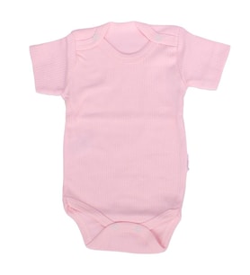 Unisex Pembe Raporlu Kısa Kol Çıtçıtlı Body Zıbın