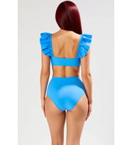 Kadın Bikini Takımı Dokulu Örme Fırfırlı Bralette Balensiz Yüksek Bel Hipster Kolsuz Kapalı Arka