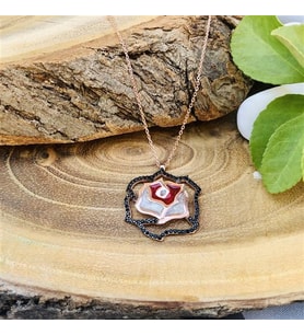 Rose Kaplama Mineli Gül Gümüş Kolye (Karışık)
