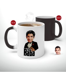 BK Gift Kişiye Özel Babalar Günü Hediyesi Godfather Baba Karikatürlü Sihirli Kupa Bardak-4 (Beyaz)