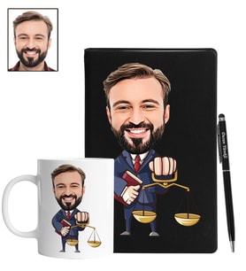 Kişiye Özel Avukat Tasarımlı Karikatür Siyah Defter Kalem Kupa Seti 84
