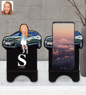 BK Gift Kişiye Özel Plakalı Kadın Peugeot 3008 Karikatürlü Ahşap Biblo Telefon Standı-1