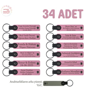 Pembe & Gri, Okul Aile Birliğinden Kutlama Hediyesi, 34'lü, Kişiselleştirilebilir Anahtarlık
