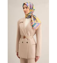 Armine Sura İpek Eşarp 9336-54 Sarı Karışık Desen