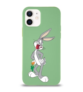 Apple iPhone 12 Uyumlu Lansman Kılıf Bugs Bunny Tasarımlı Altı Kapalı İçi Kadife Kaplı  Kapak (Şeffaf)