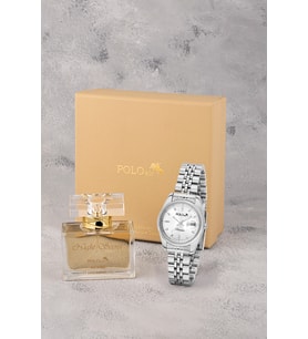 Polo Air Mercek Takvimli Kadın Kol Saati Ve 55 ml Parfüm Hediyelik Kutusunda Set Gümüş Renk ST-2196S2