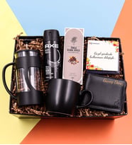 Kişiye Özel Siyah Erkek Cüzdan & Siyah French Press & Siyah Mat Kupa & Erkek Deodorant & Rebul Kolonya Hediye Seti