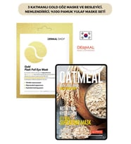 3 Katmanlı Gold Göz Maske ve Besleyici, Nemlendirici, %100 Pamuk Yulaf Maske Seti