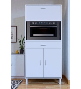 Eliusta Avelin Kapaklı Mini/Midi Fırın Dolabı 80 cm Beyaz Çok Fonksiyonlu 80x163,4x32,5 cm Mutfak Dolabı
